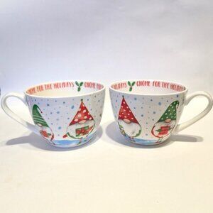 Portabello By Design Christmas "Gnome for the Holidays" Set Of 2 Bone China Mugs